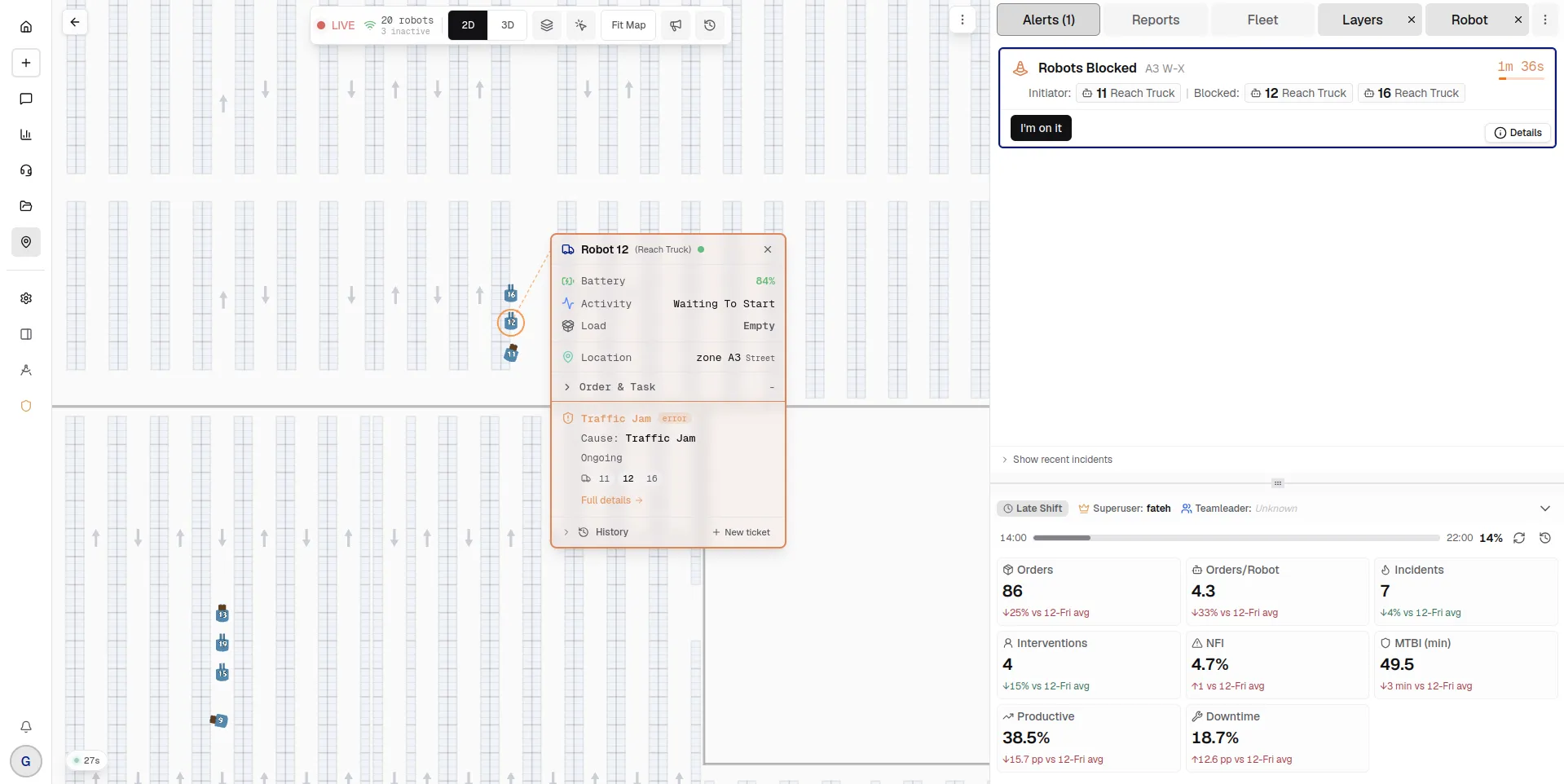 The ROCO Live map, with every robot in the fleet on it